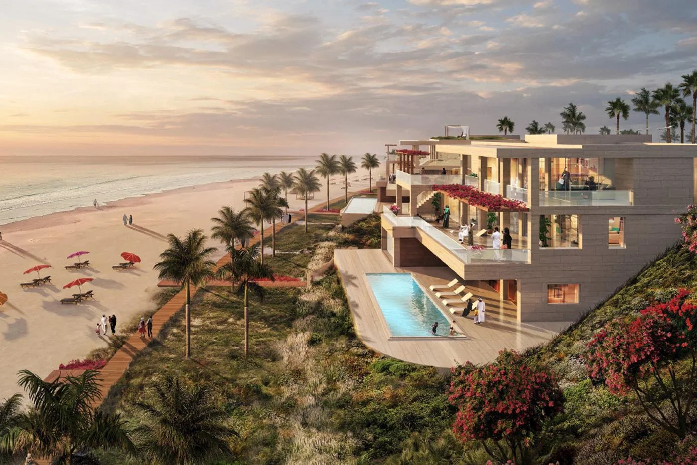 Sunset Cliff Villas – Panoramic ocean view from a luxury cliff-edge mansion on Hudayriyat Island