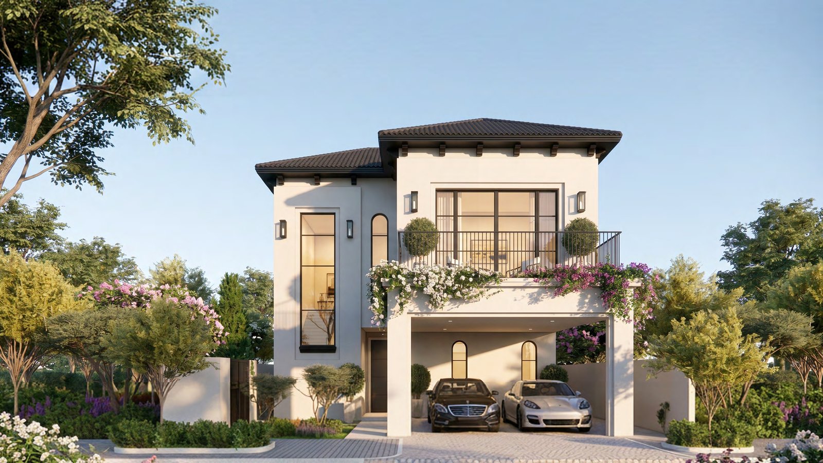 Aerial perspective of Hudayriyat Golf Estates on Hudayriyat Island, Abu Dhabi, UAE showcasing landscaped fairways, green corridors, and premium residential