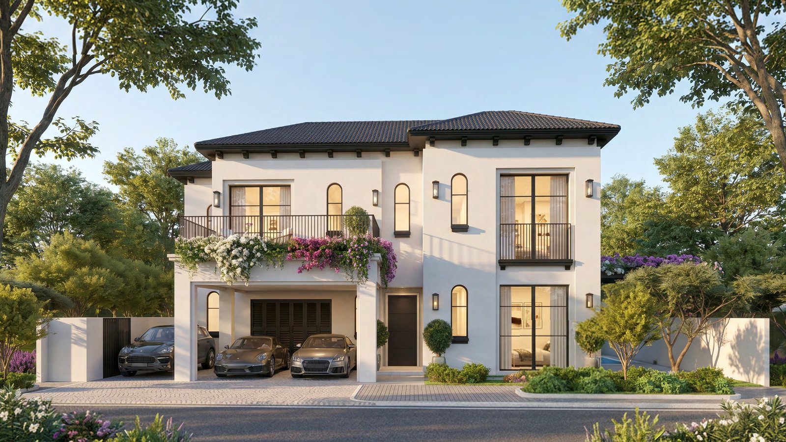 Hudayriyat Golf Estates emerging community on Hudayriyat Island, Abu Dhabi, UAE highlighting Andalusian‑inspired architecture and peaceful waterfront surro
