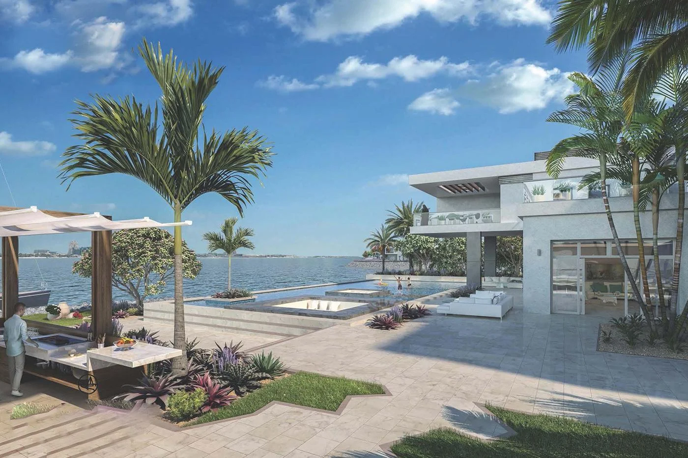 Private beach access and landscaped garden overlooking the Arabian Gulf at Sunset Cliff Villas